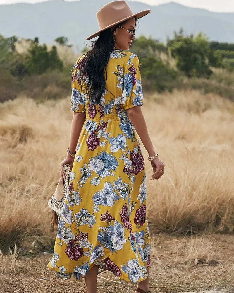 Beach Boho Print Sexy Maxi Split Dress