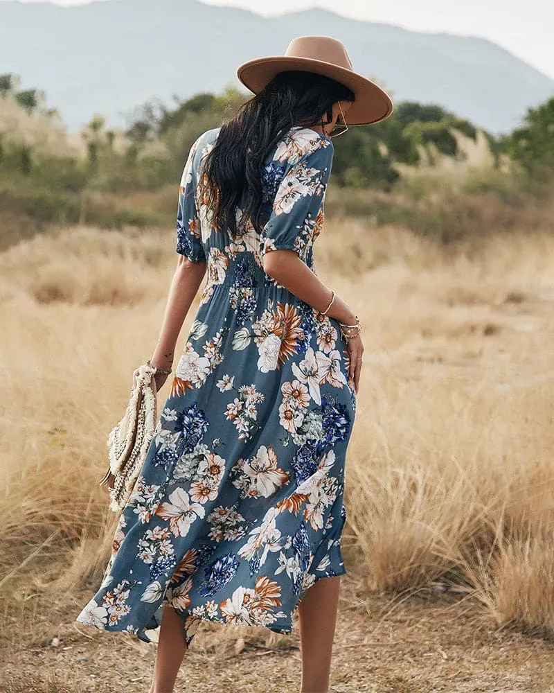 Beach Boho Print Sexy Maxi Split Dress