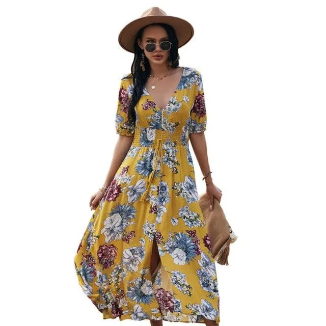 Beach Boho Print Sexy Maxi Split Dress