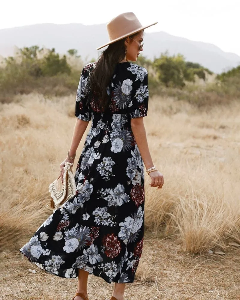 Beach Boho Print Sexy Maxi Split Dress