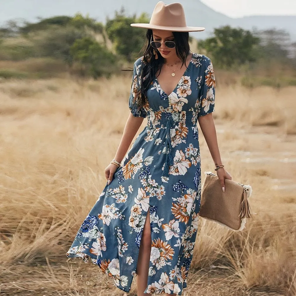 Beach Boho Print Sexy Maxi Split Dress