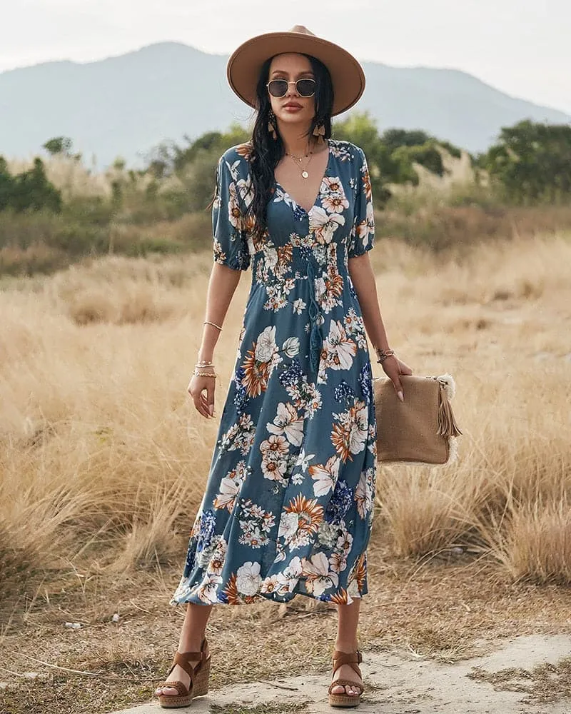 Beach Boho Print Sexy Maxi Split Dress