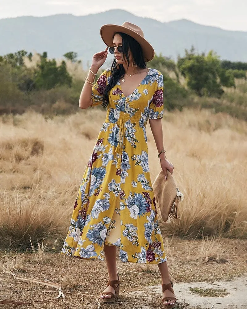 Beach Boho Print Sexy Maxi Split Dress