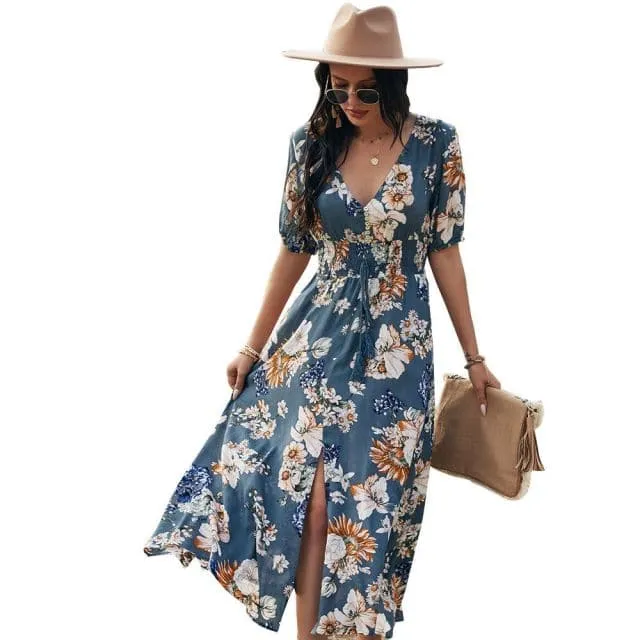 Beach Boho Print Sexy Maxi Split Dress