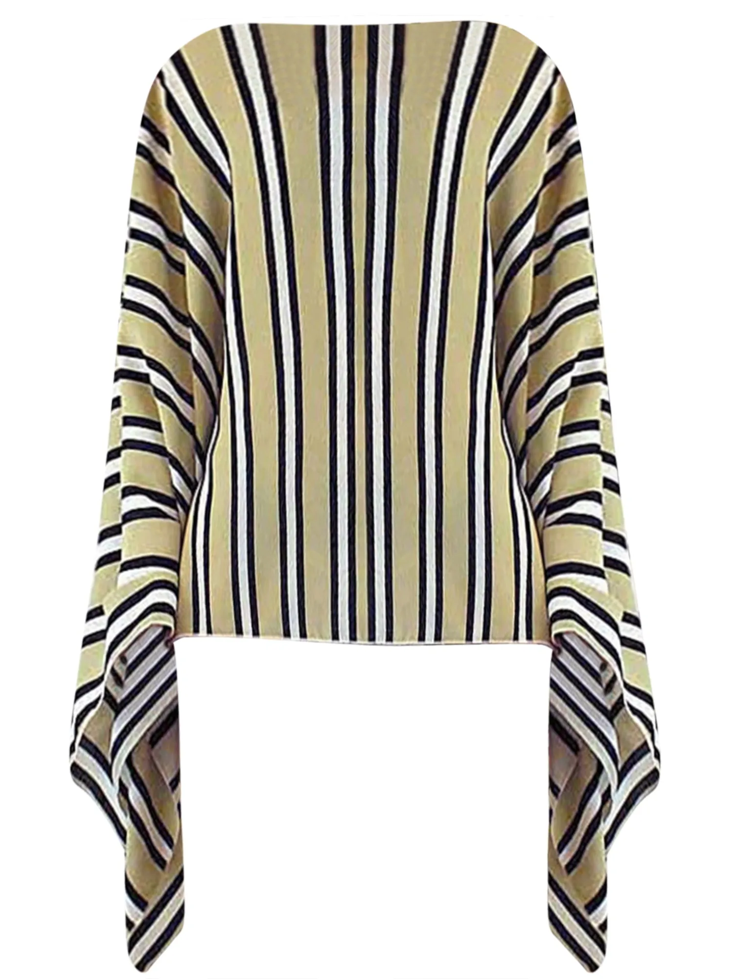 Beige Black & White Striped Lightweight Poncho Top