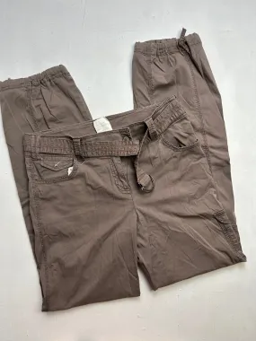 Beige cotton low rise baggy cargo pants with belt (M)