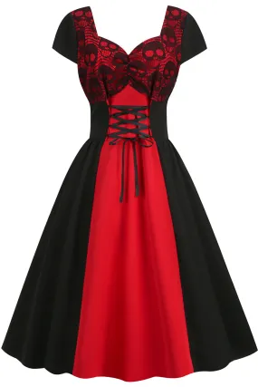 Black and Red Halloween Vintage 1950s Dress