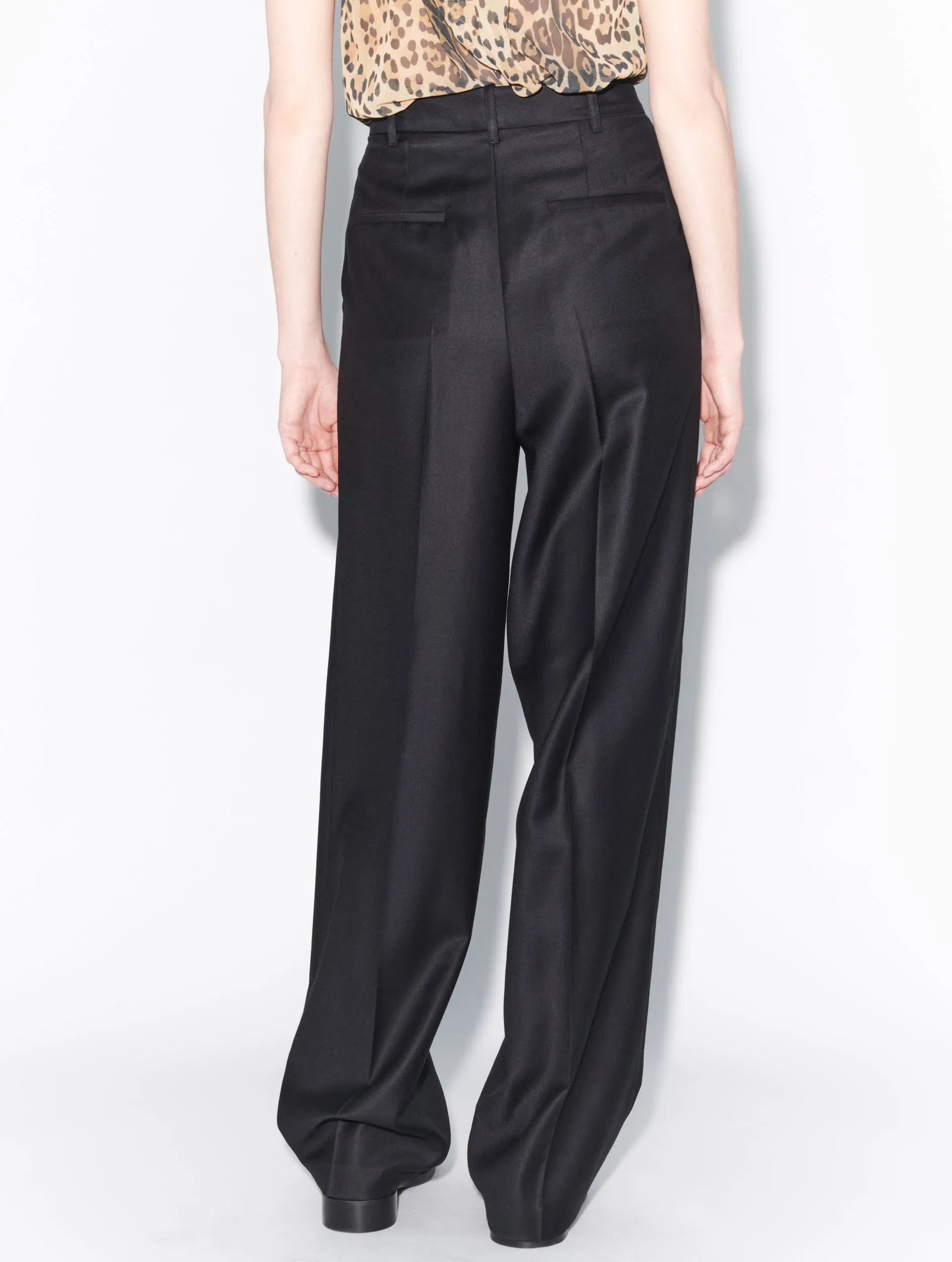 Black cashmere wool high-waisted trousers