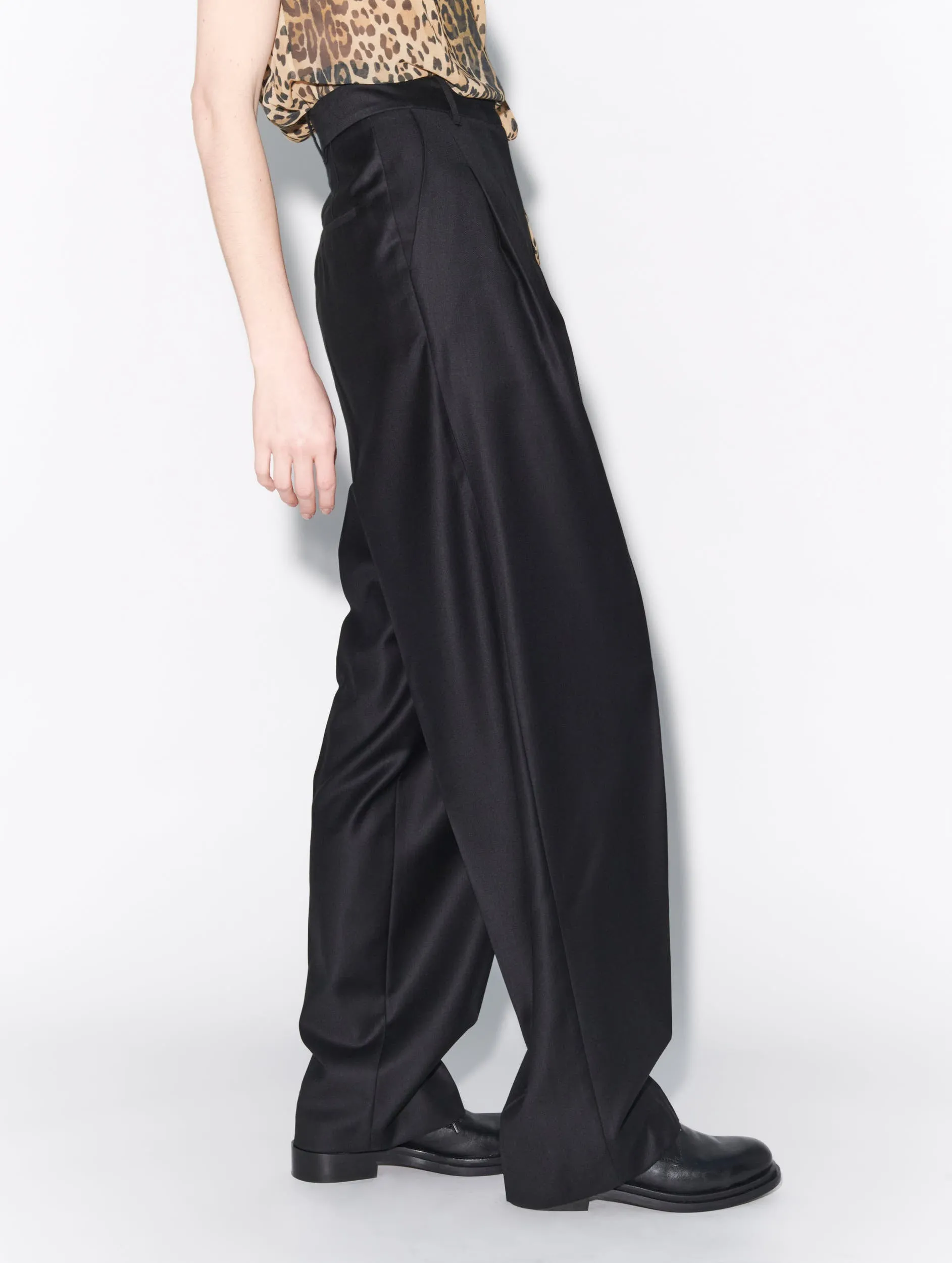 Black cashmere wool high-waisted trousers