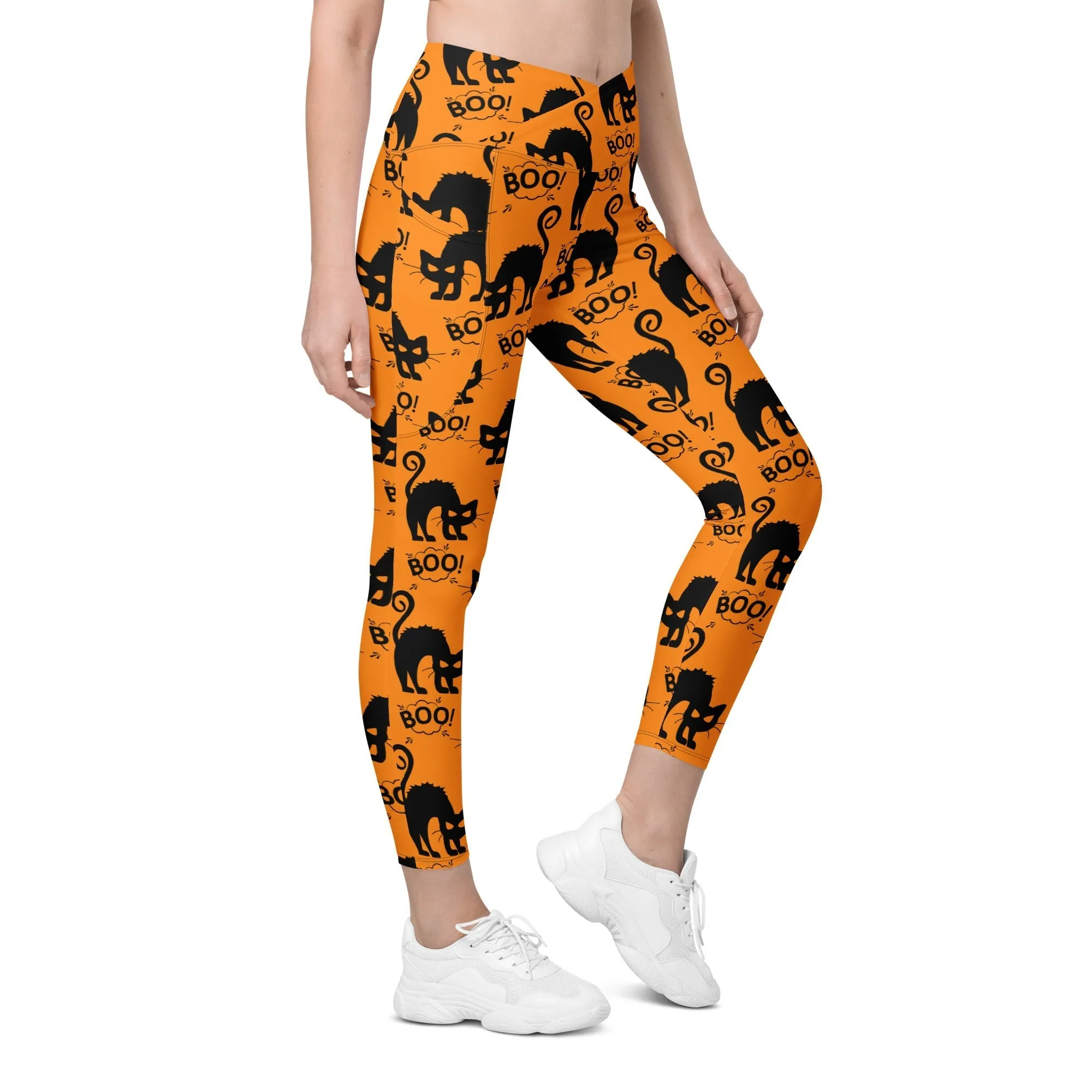 Black Kitty Halloween Crossover Leggings With Pockets