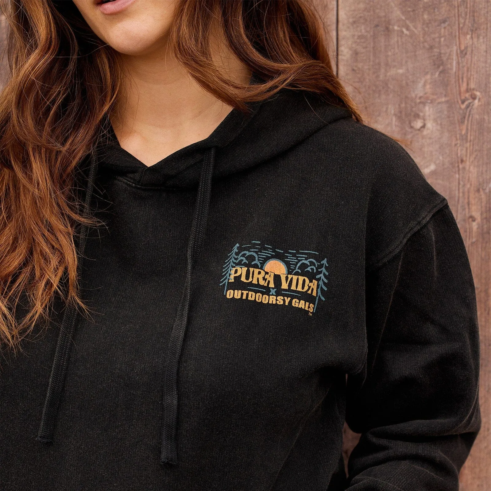 Black Stone Wash Outdoorsy Gals Hoodie