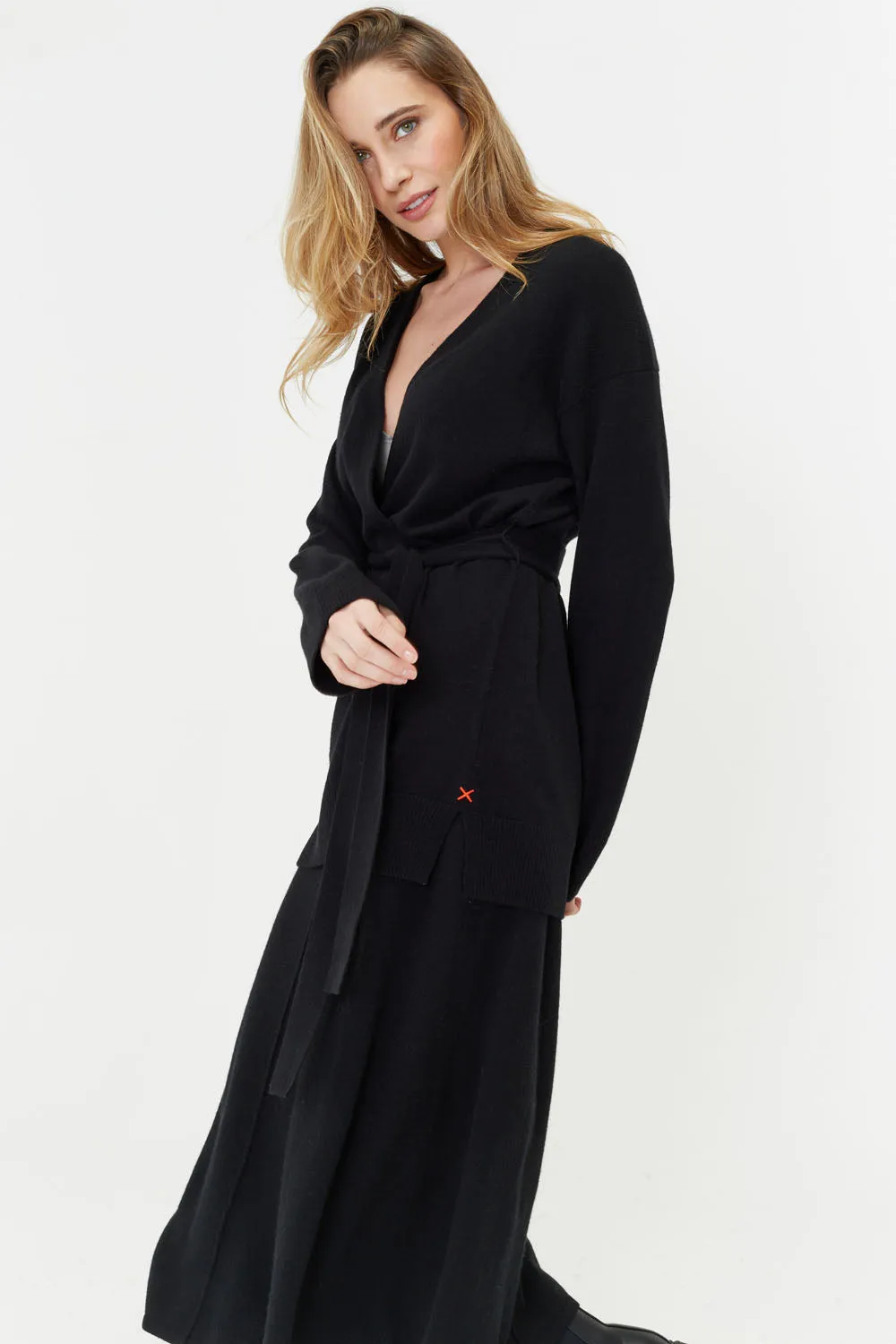 Black Wool-Cashmere Belted Cardigan