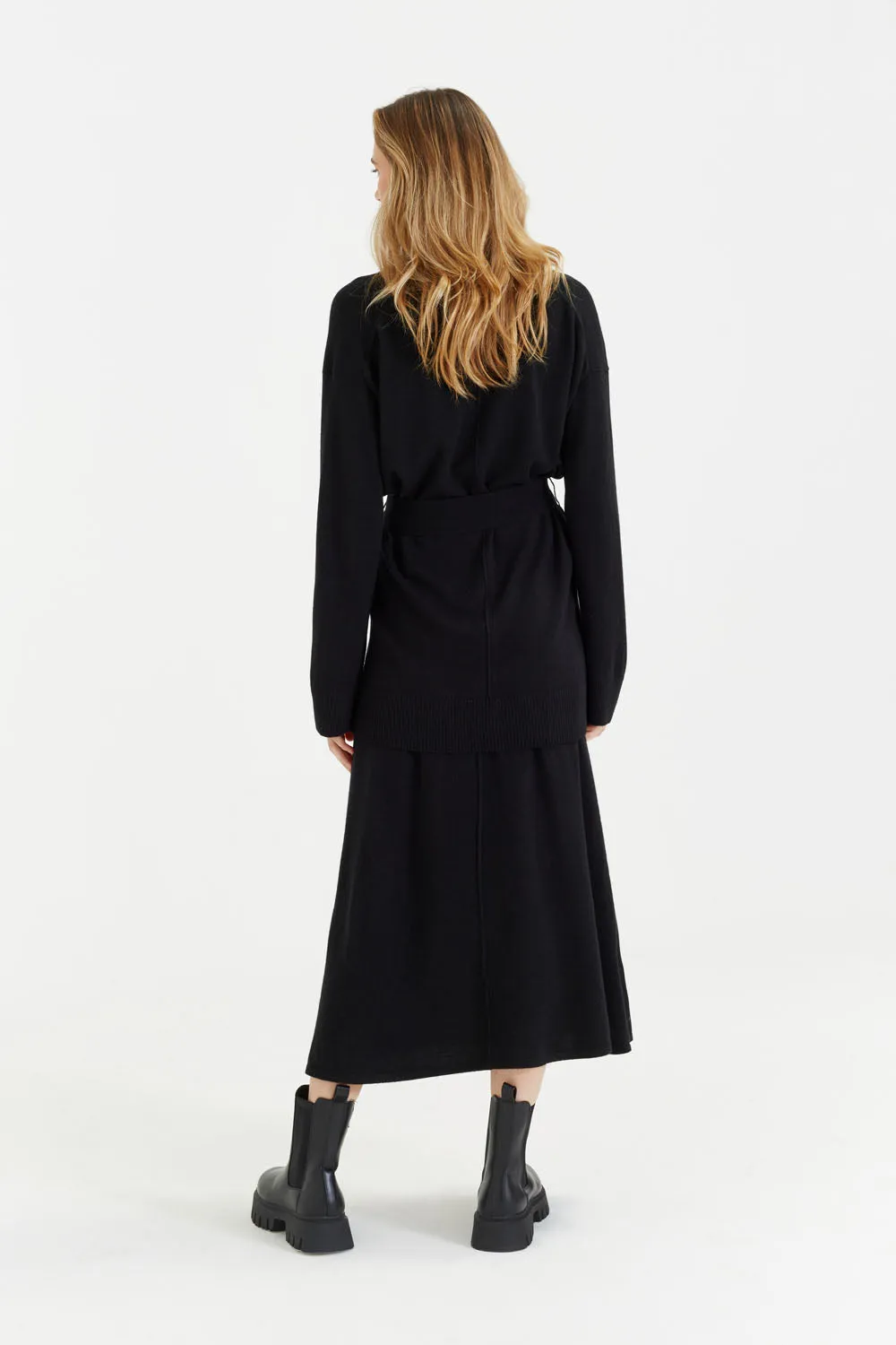 Black Wool-Cashmere Belted Cardigan