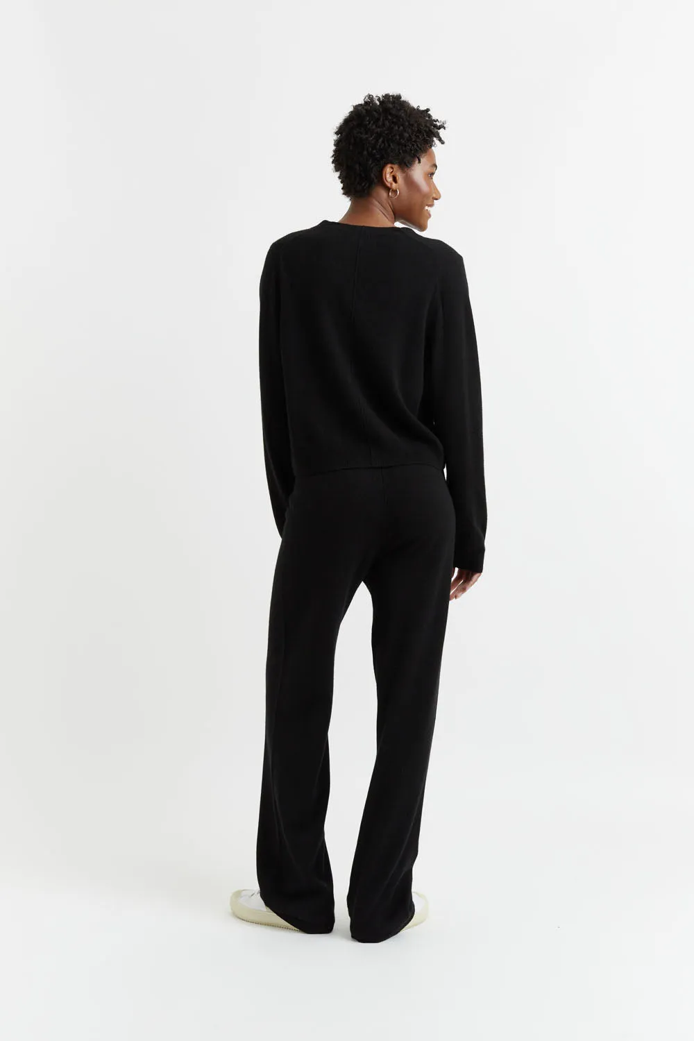 Black Wool-Cashmere Cropped Cardigan