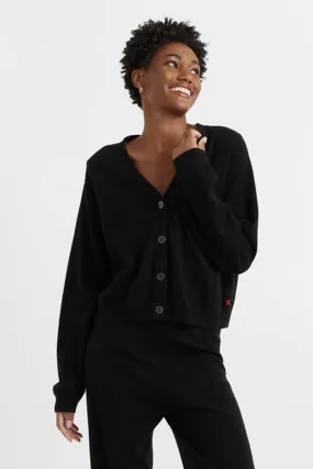 Black Wool-Cashmere Cropped Cardigan