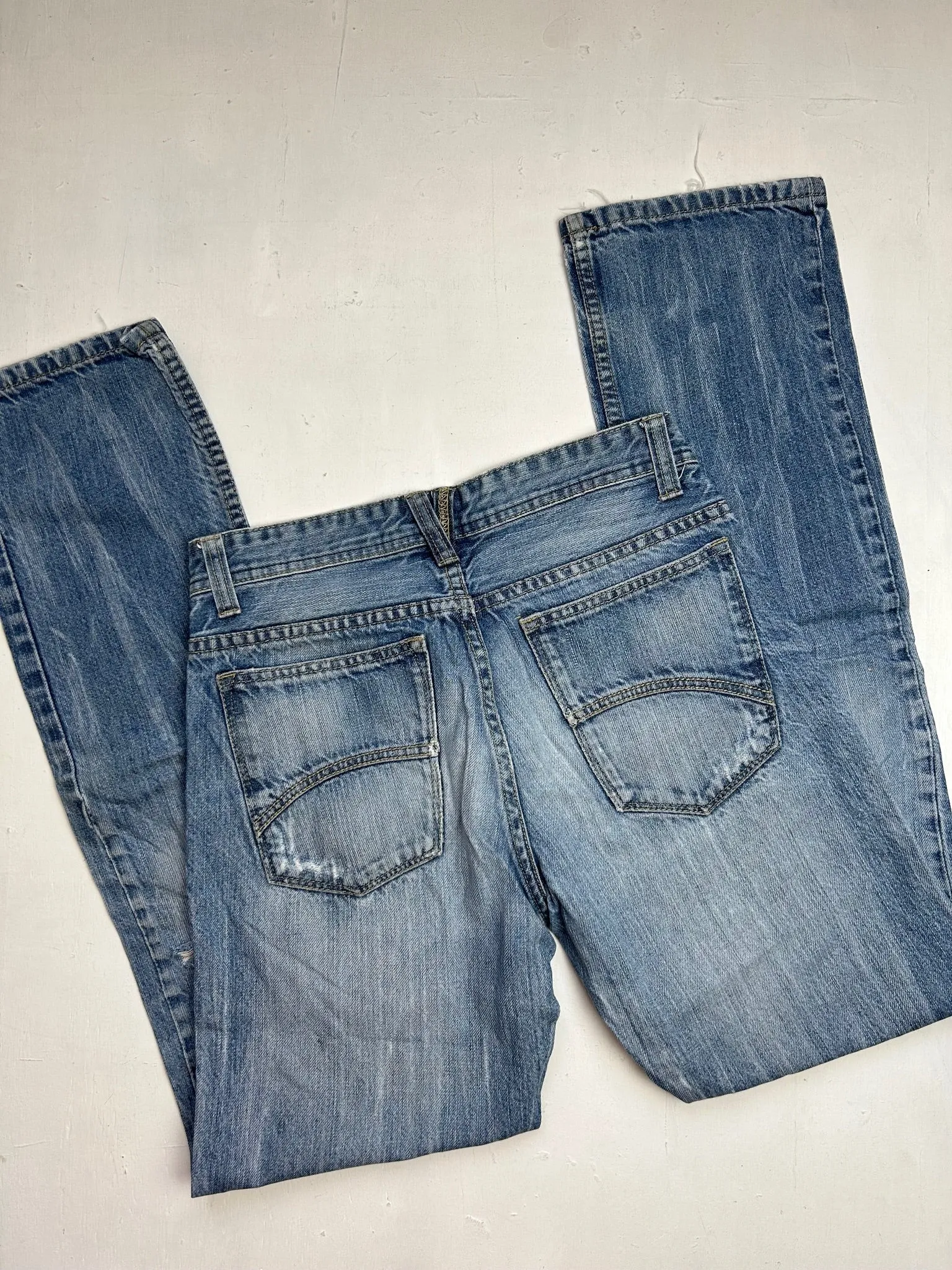 Blue denim low rise baggy pants (S)