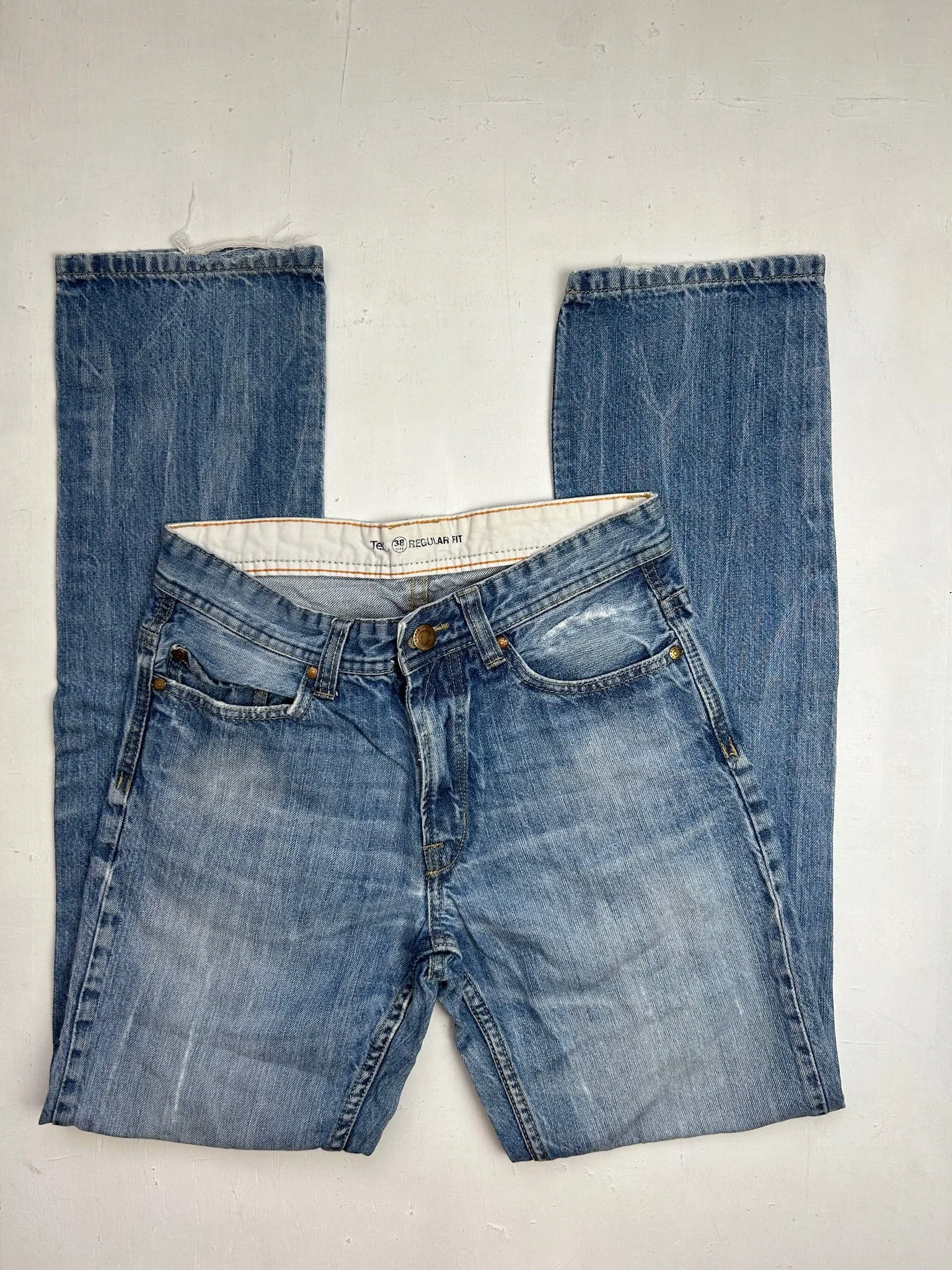 Blue denim low rise baggy pants (S)