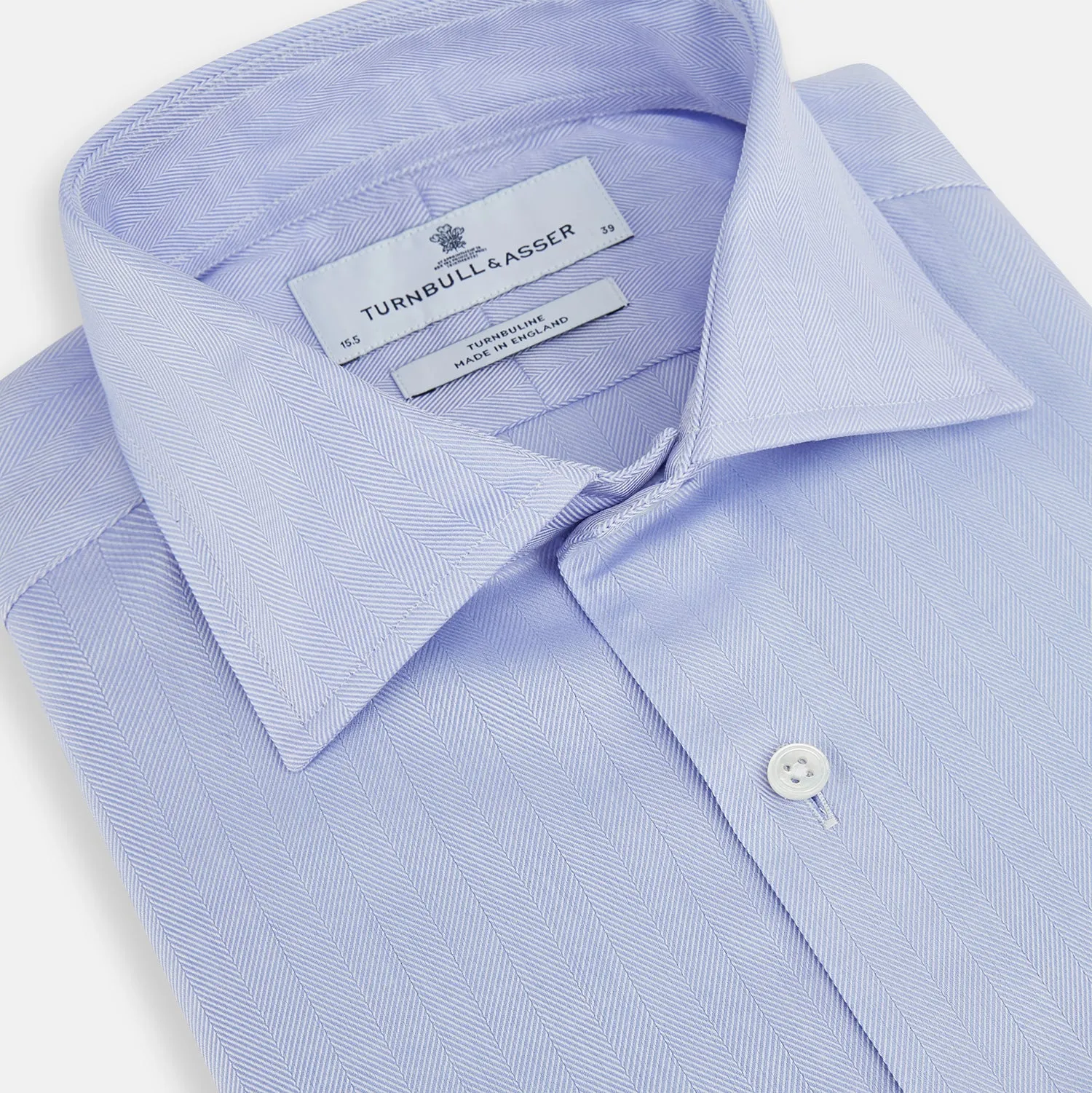 Blue Herringbone Tailored Fit Shirt With Kent Collar