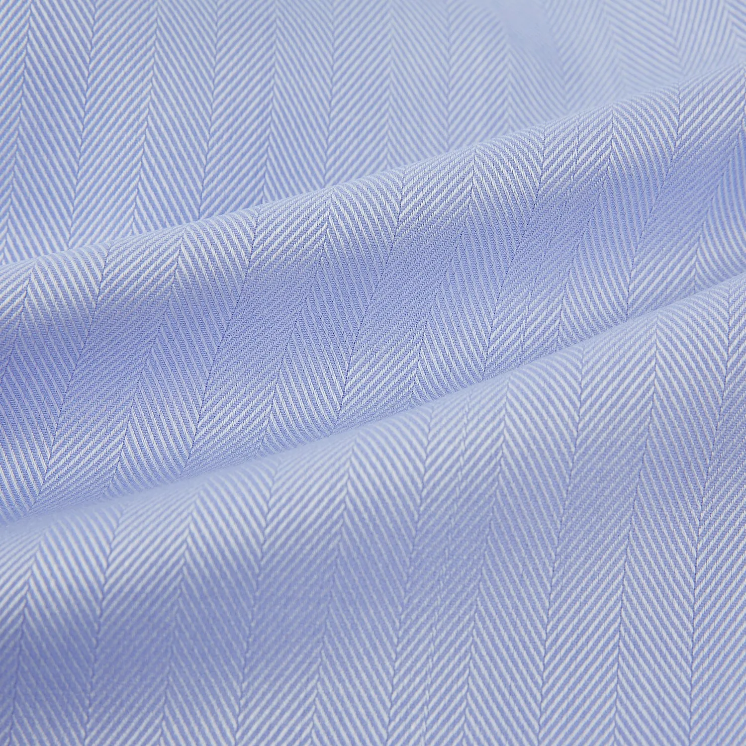 Blue Herringbone Tailored Fit Shirt With Kent Collar