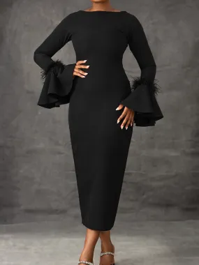 Bodycon Crew Neck Backless Maxi Dress