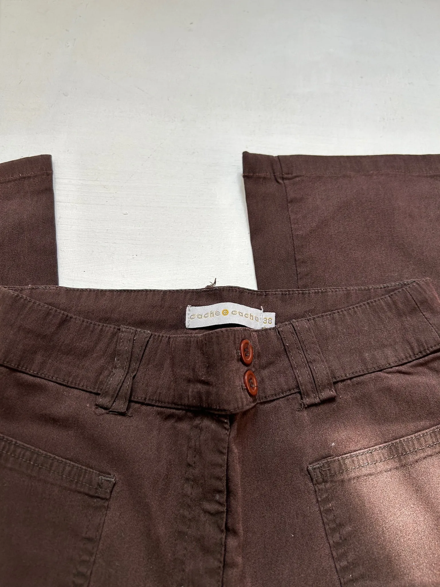 Brown cotton low rise flare office pants (S/M)