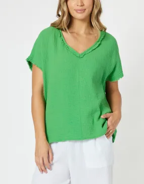 Byron Cotton V Neck Top - Emerald