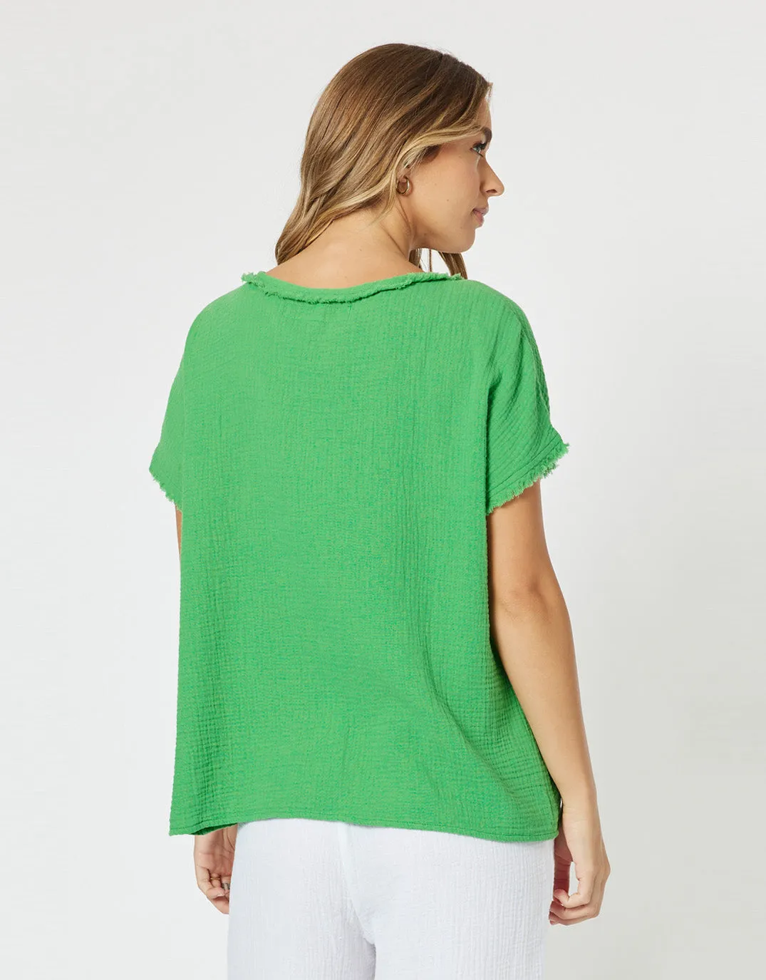 Byron Cotton V Neck Top - Emerald