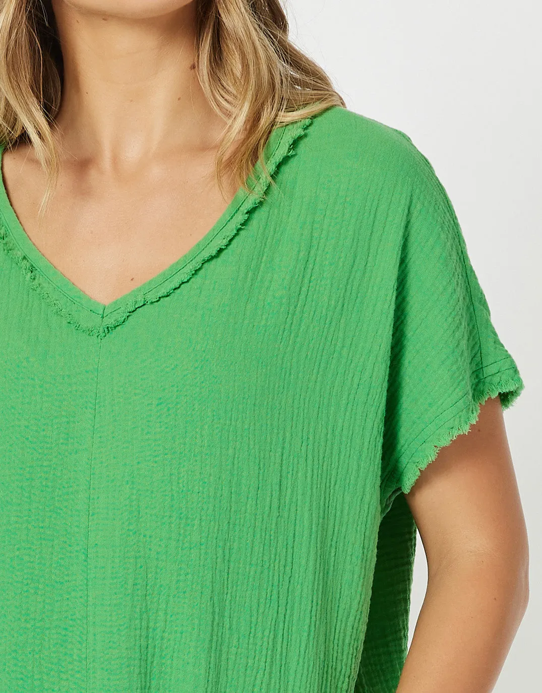 Byron Cotton V Neck Top - Emerald