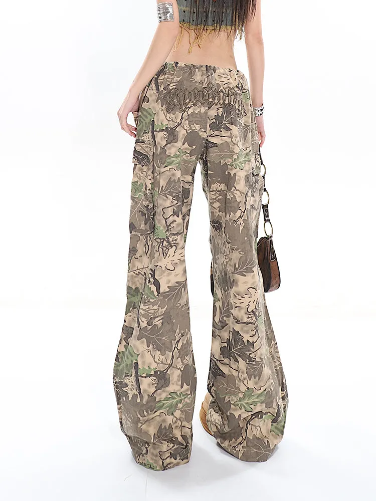 Camo Low-Waisted Cargo Wide-Leg Pants