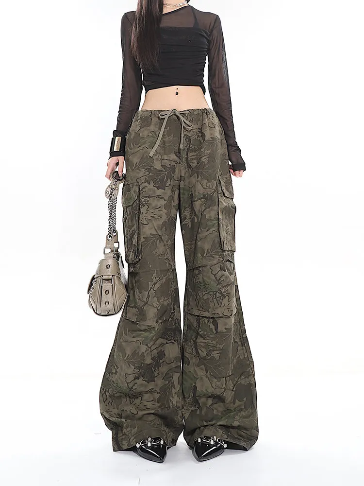 Camo Low-Waisted Cargo Wide-Leg Pants