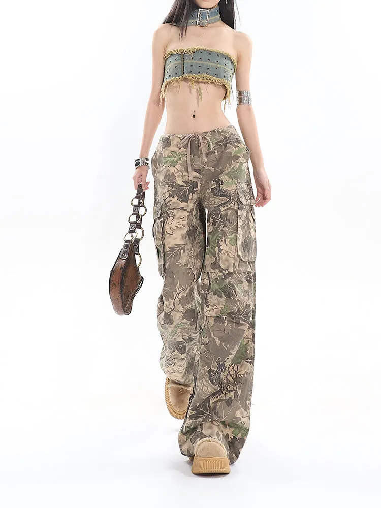 Camo Low-Waisted Cargo Wide-Leg Pants