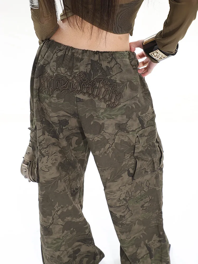 Camo Low-Waisted Cargo Wide-Leg Pants