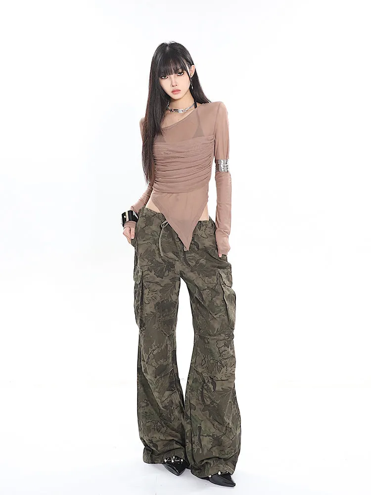 Camo Low-Waisted Cargo Wide-Leg Pants