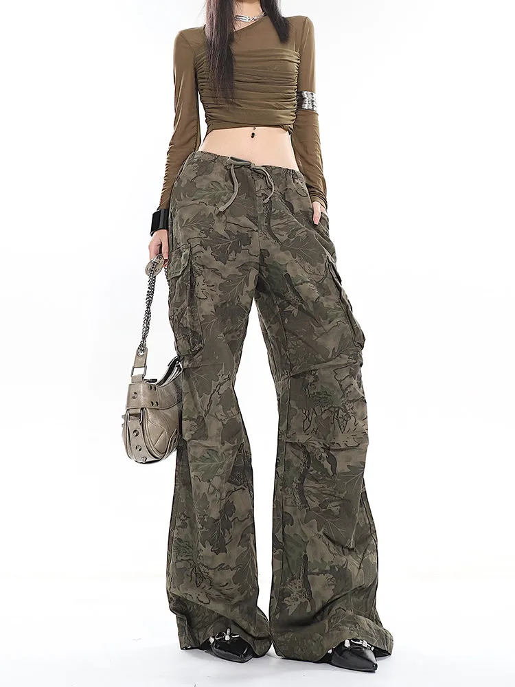 Camo Low-Waisted Cargo Wide-Leg Pants