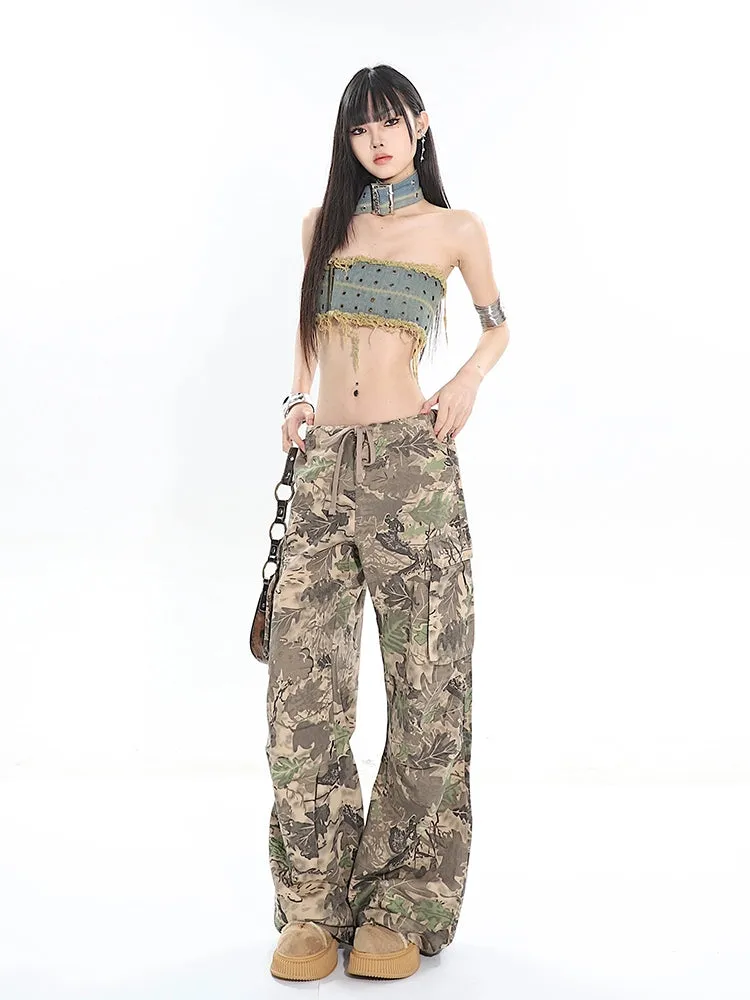 Camo Low-Waisted Cargo Wide-Leg Pants