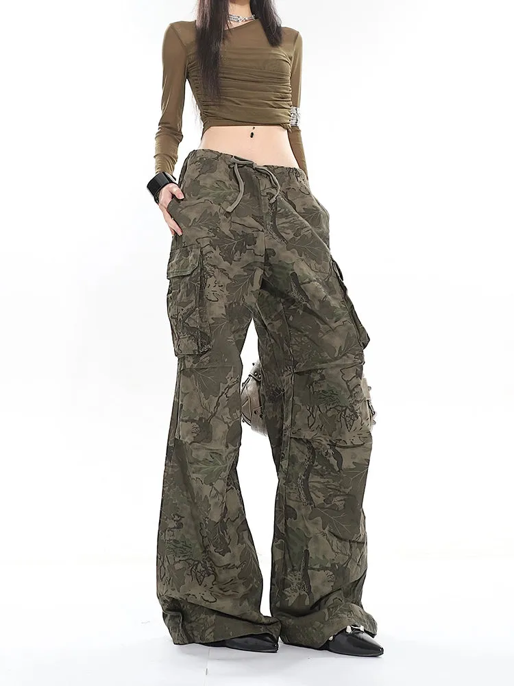 Camo Low-Waisted Cargo Wide-Leg Pants