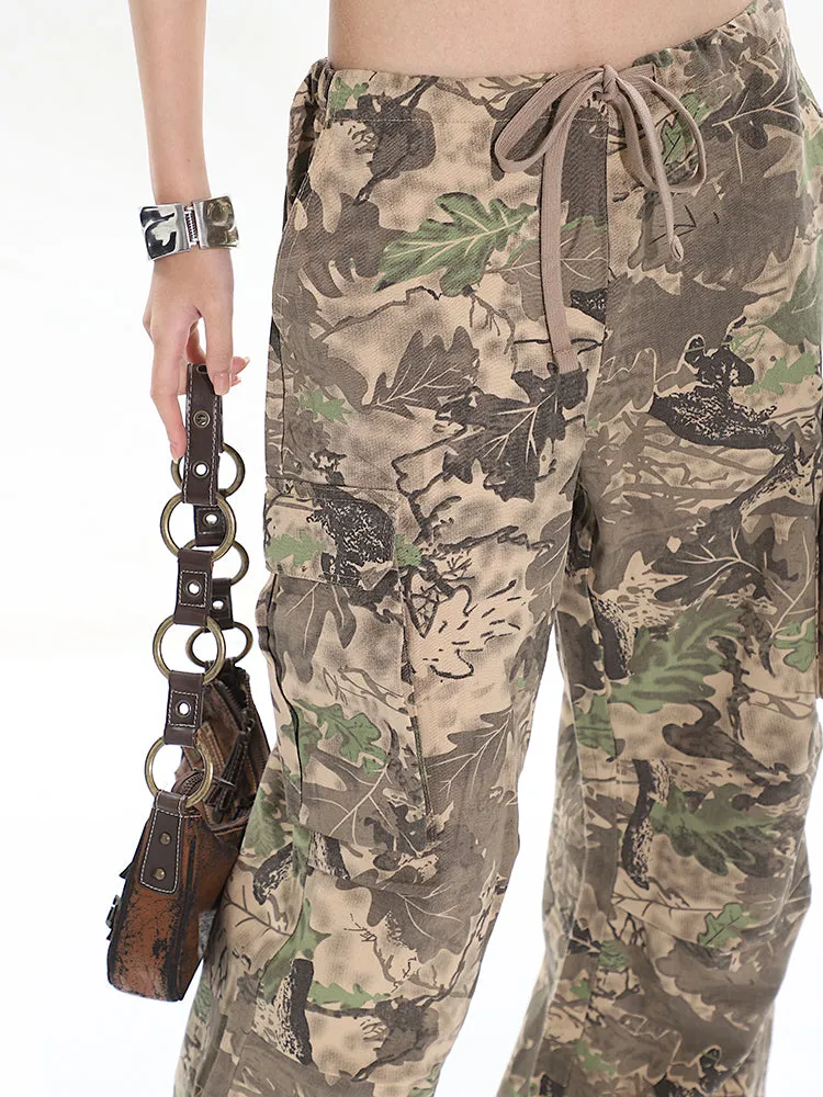 Camo Low-Waisted Cargo Wide-Leg Pants