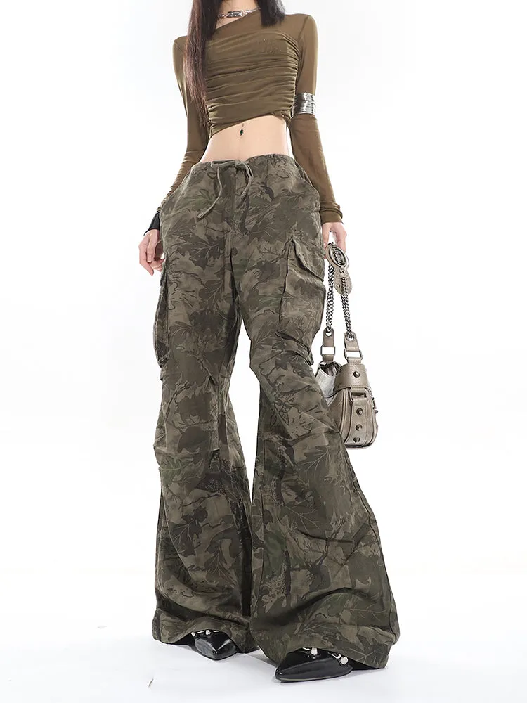 Camo Low-Waisted Cargo Wide-Leg Pants