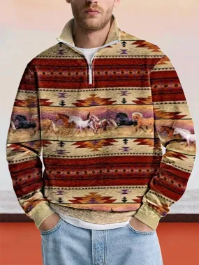 Casual Printed Zipper Sweatshirt