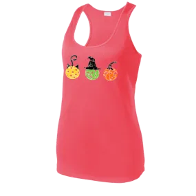 Cat Witch Pumpkin | Women's Racerback Pickleball Tank | 100% Polyester