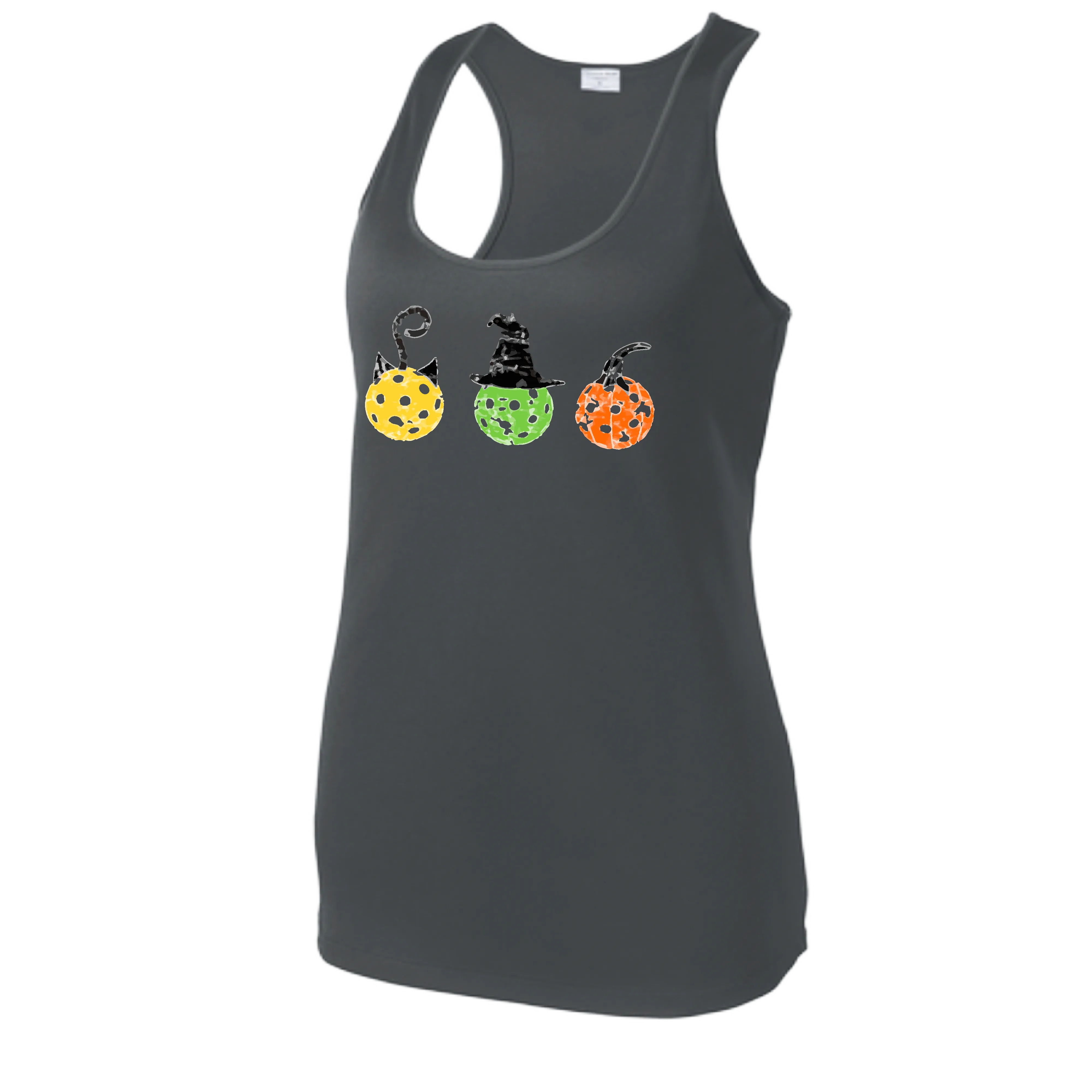 Cat Witch Pumpkin | Women's Racerback Pickleball Tank | 100% Polyester