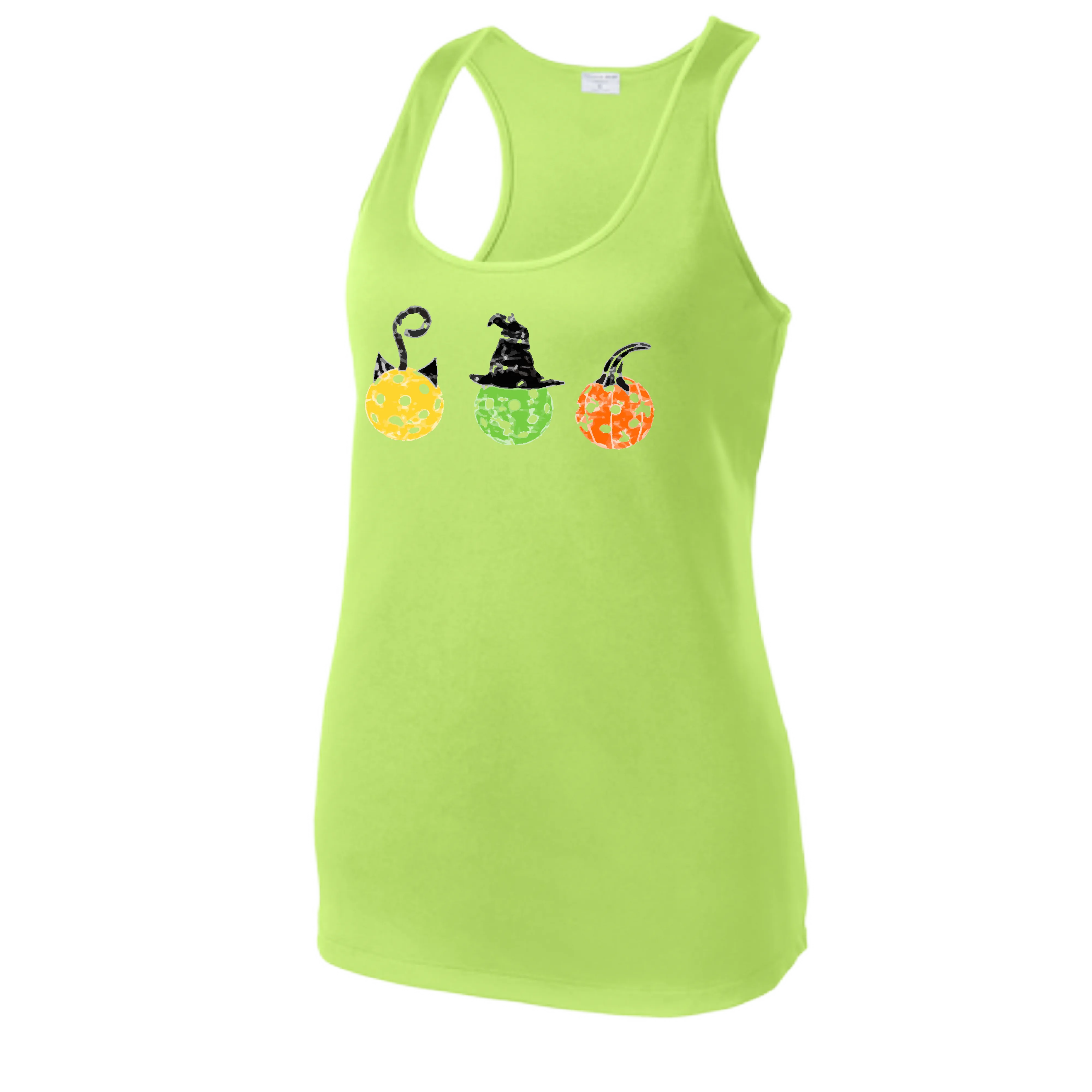 Cat Witch Pumpkin | Women's Racerback Pickleball Tank | 100% Polyester