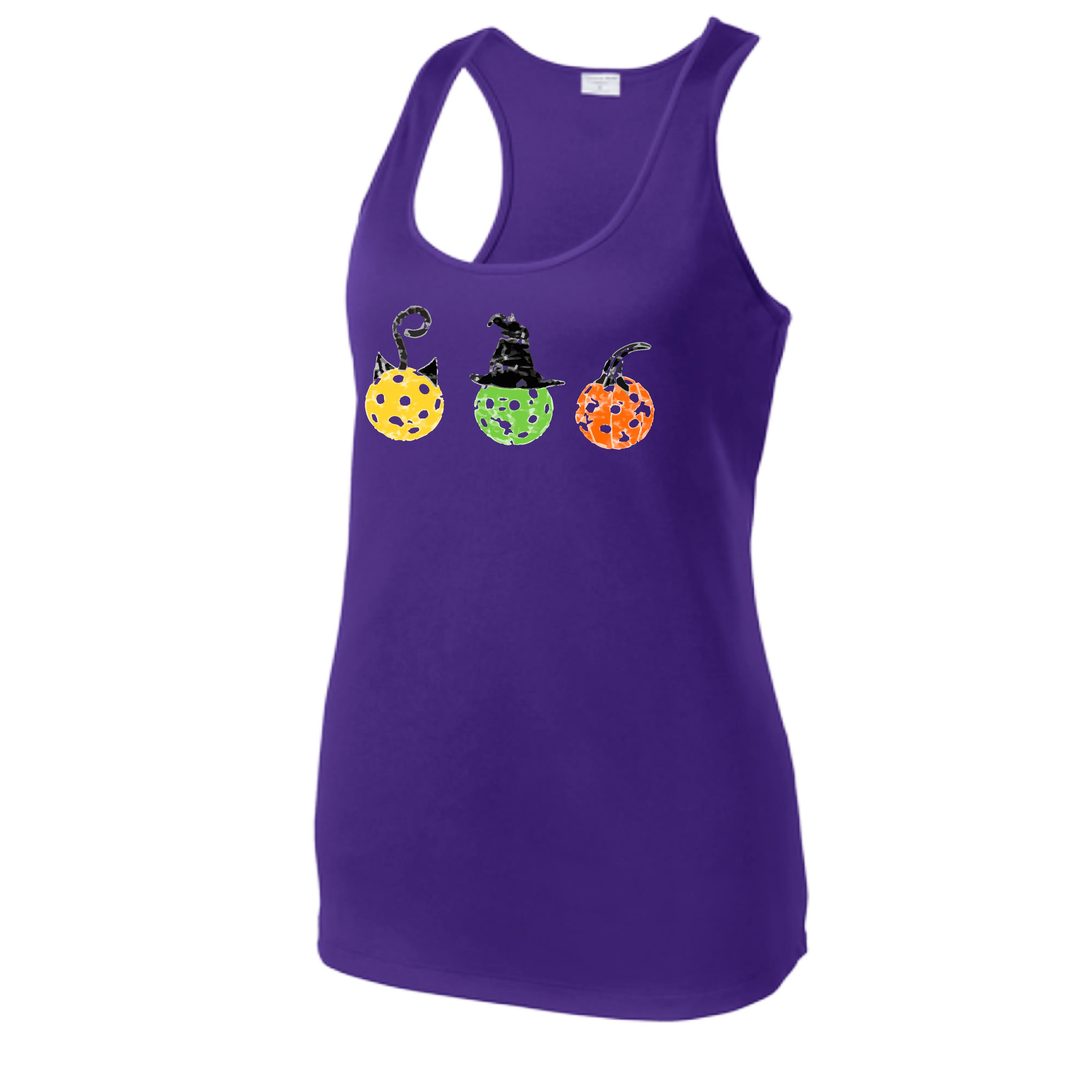 Cat Witch Pumpkin | Women's Racerback Pickleball Tank | 100% Polyester