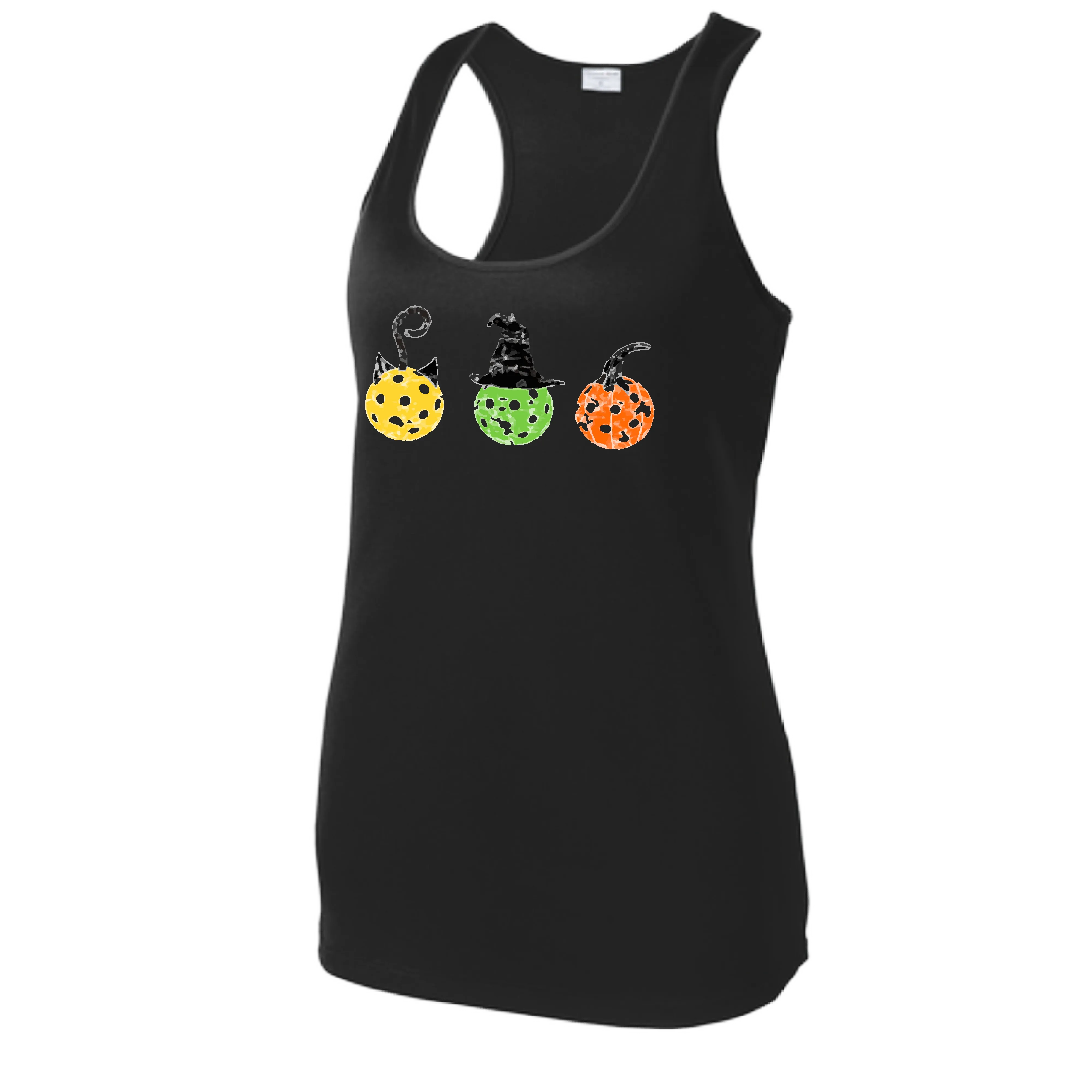 Cat Witch Pumpkin | Women's Racerback Pickleball Tank | 100% Polyester