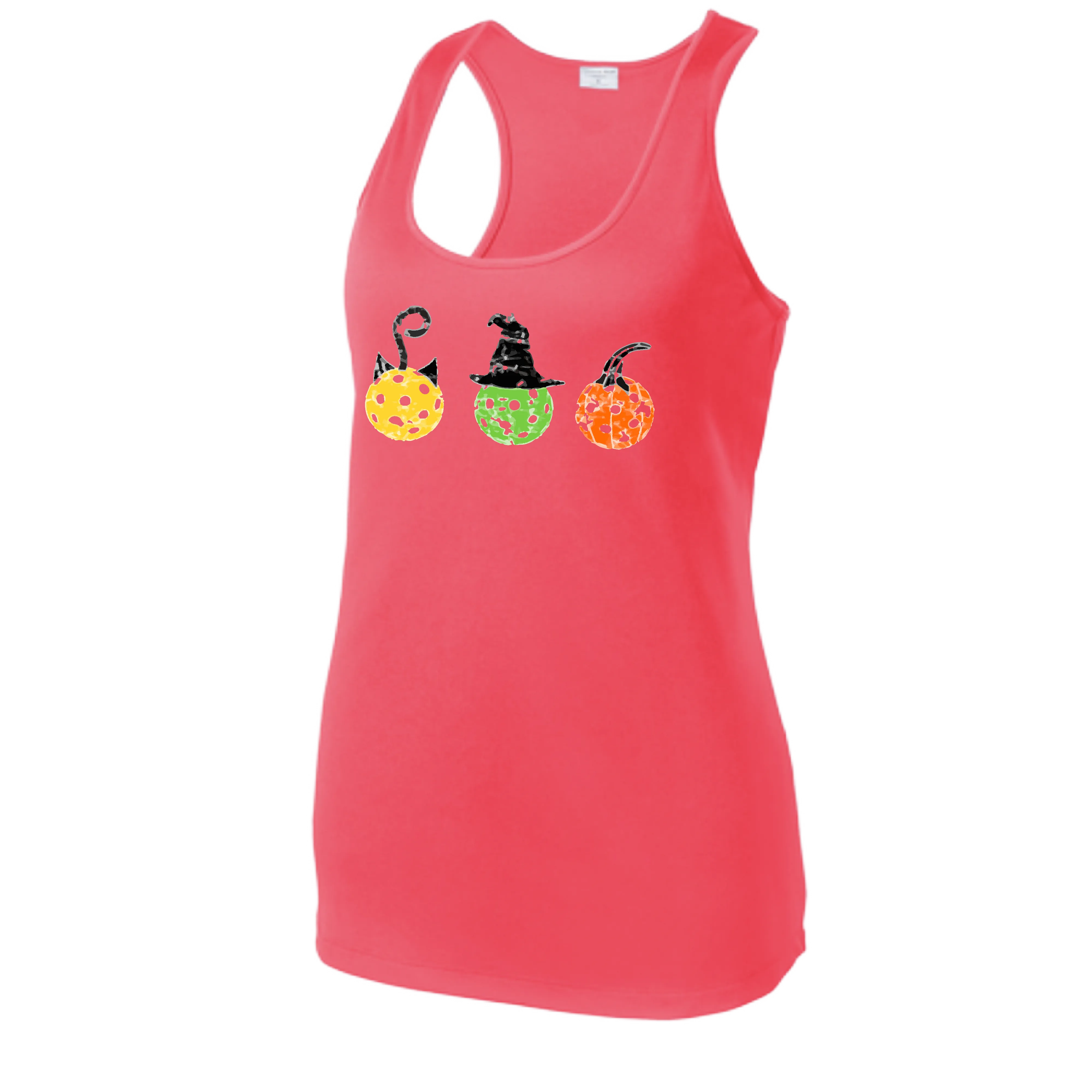 Cat Witch Pumpkin | Women's Racerback Pickleball Tank | 100% Polyester