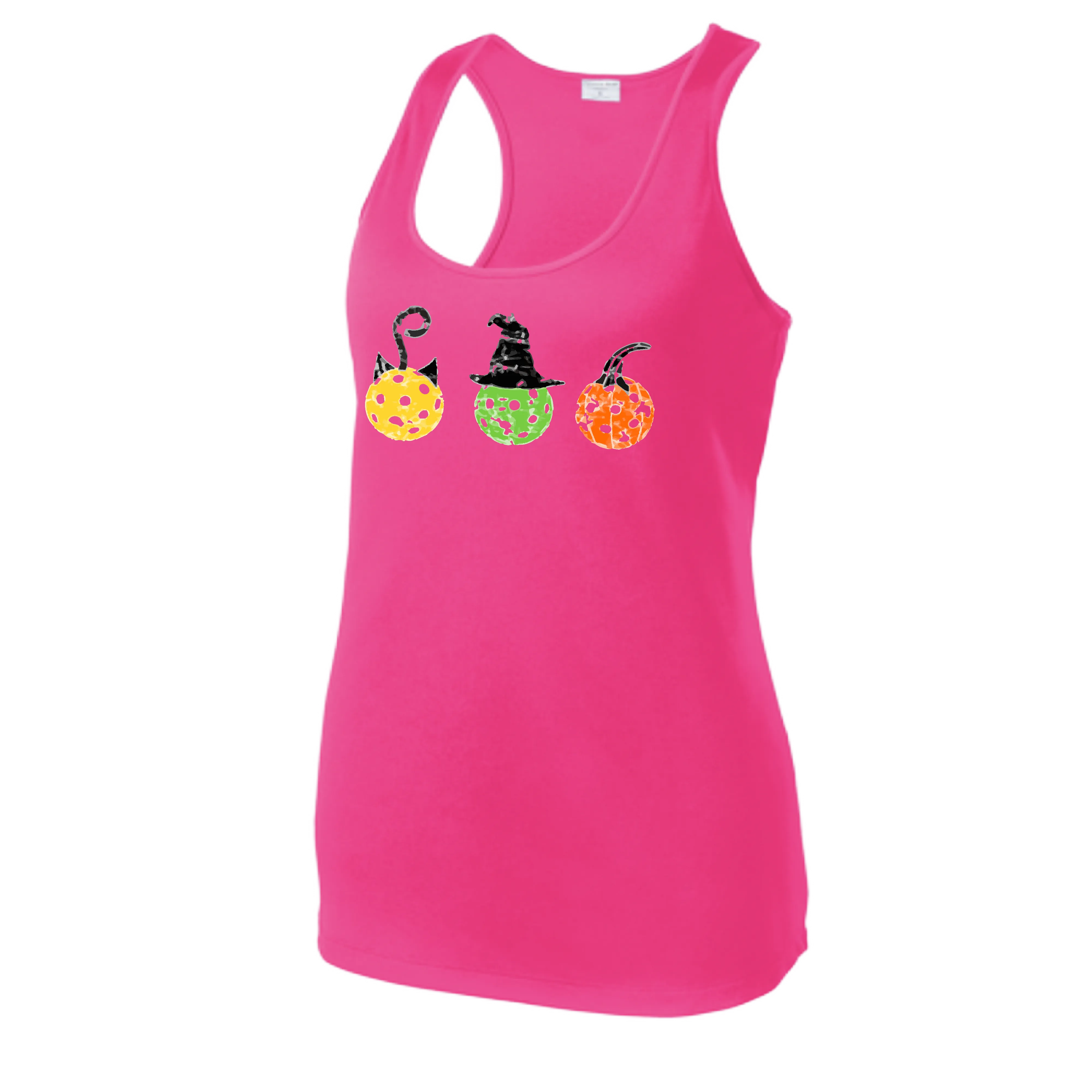 Cat Witch Pumpkin | Women's Racerback Pickleball Tank | 100% Polyester