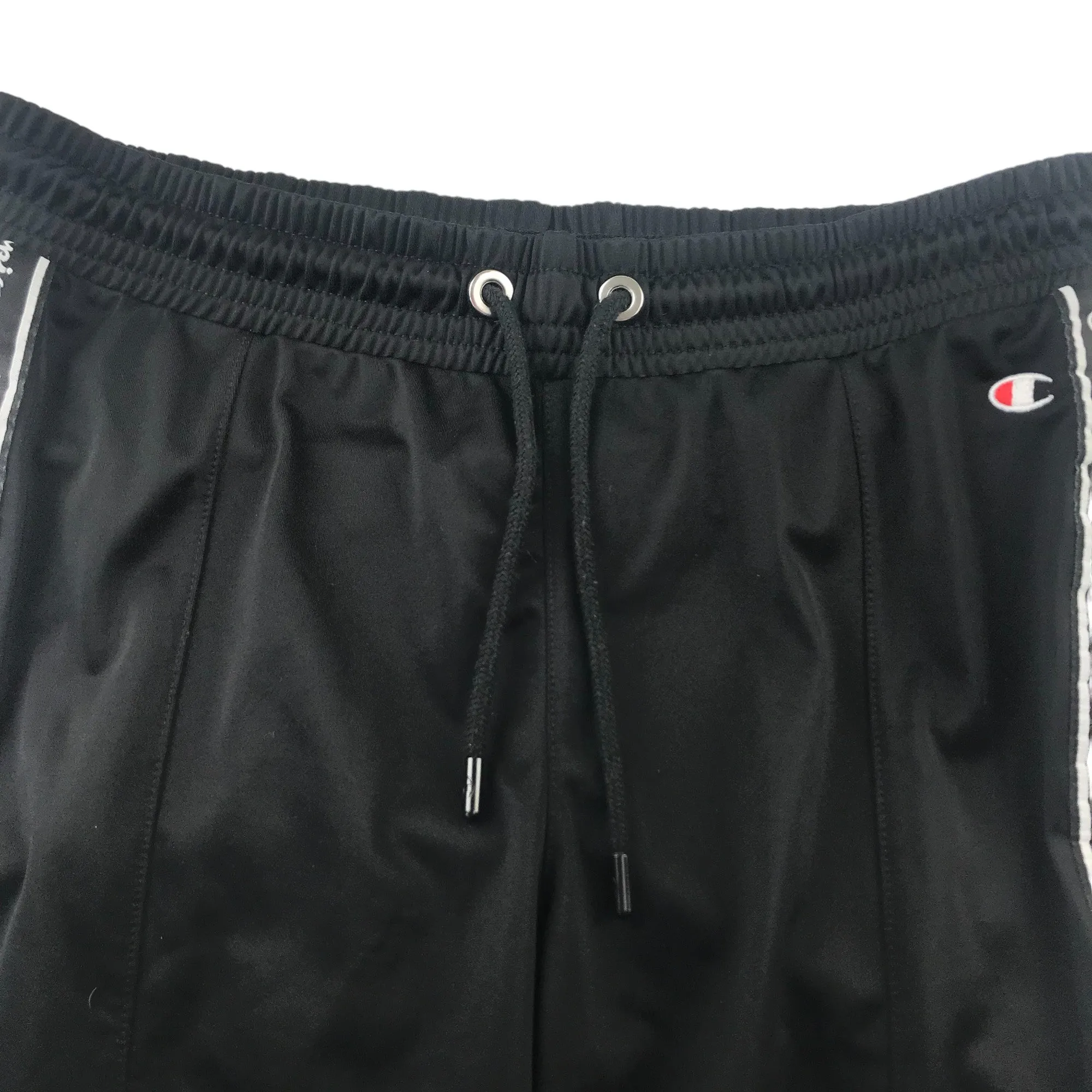 Champion joggers Adult Size M black clip buttons down the sides and logo panels