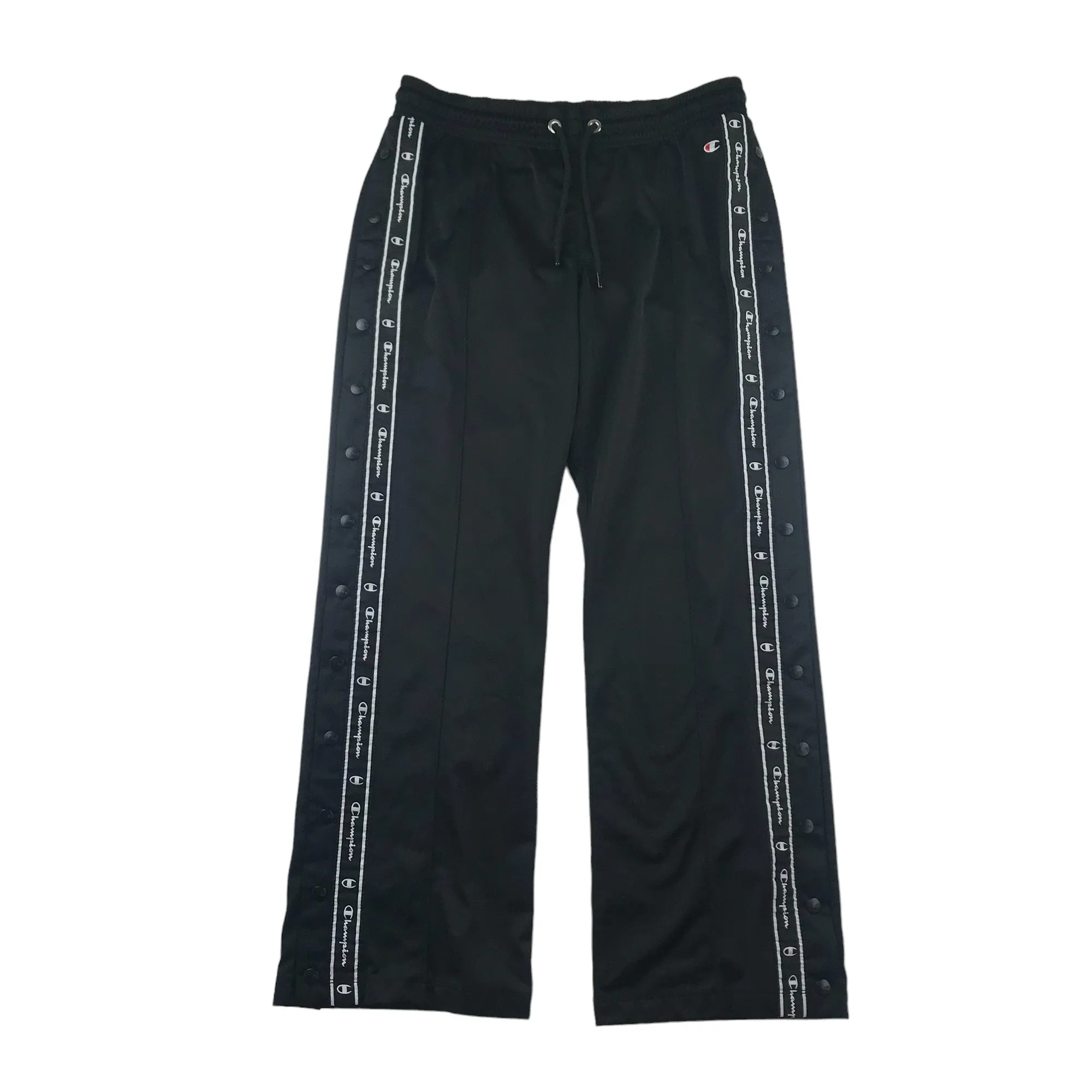 Champion joggers Adult Size M black clip buttons down the sides and logo panels