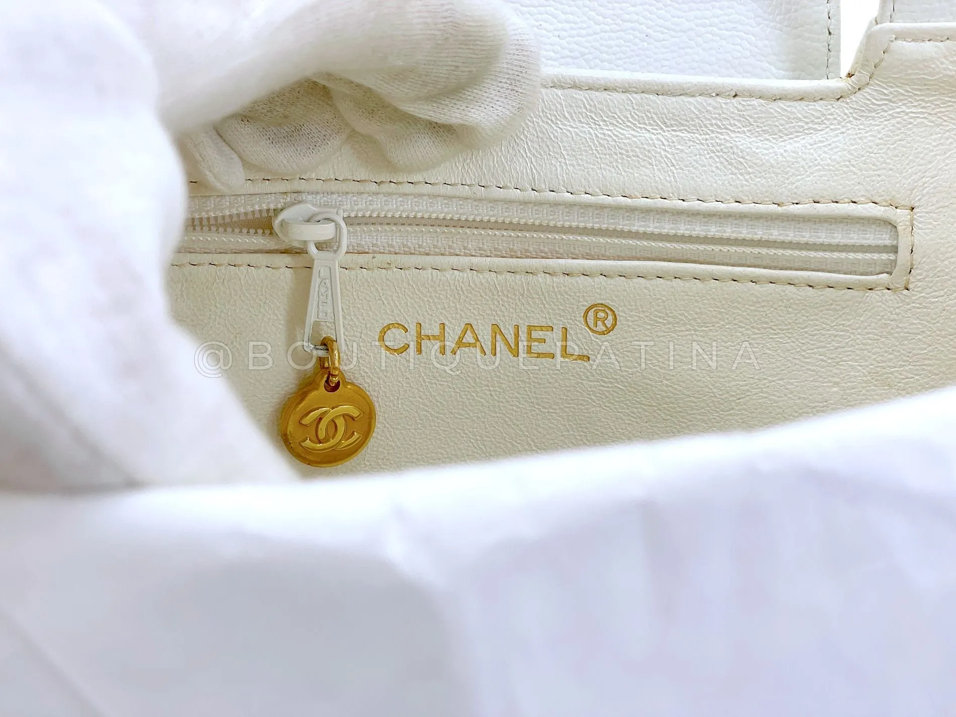 Chanel 1997 Vintage White Caviar Mini Kelly Evening Bag 24k GHW CEX