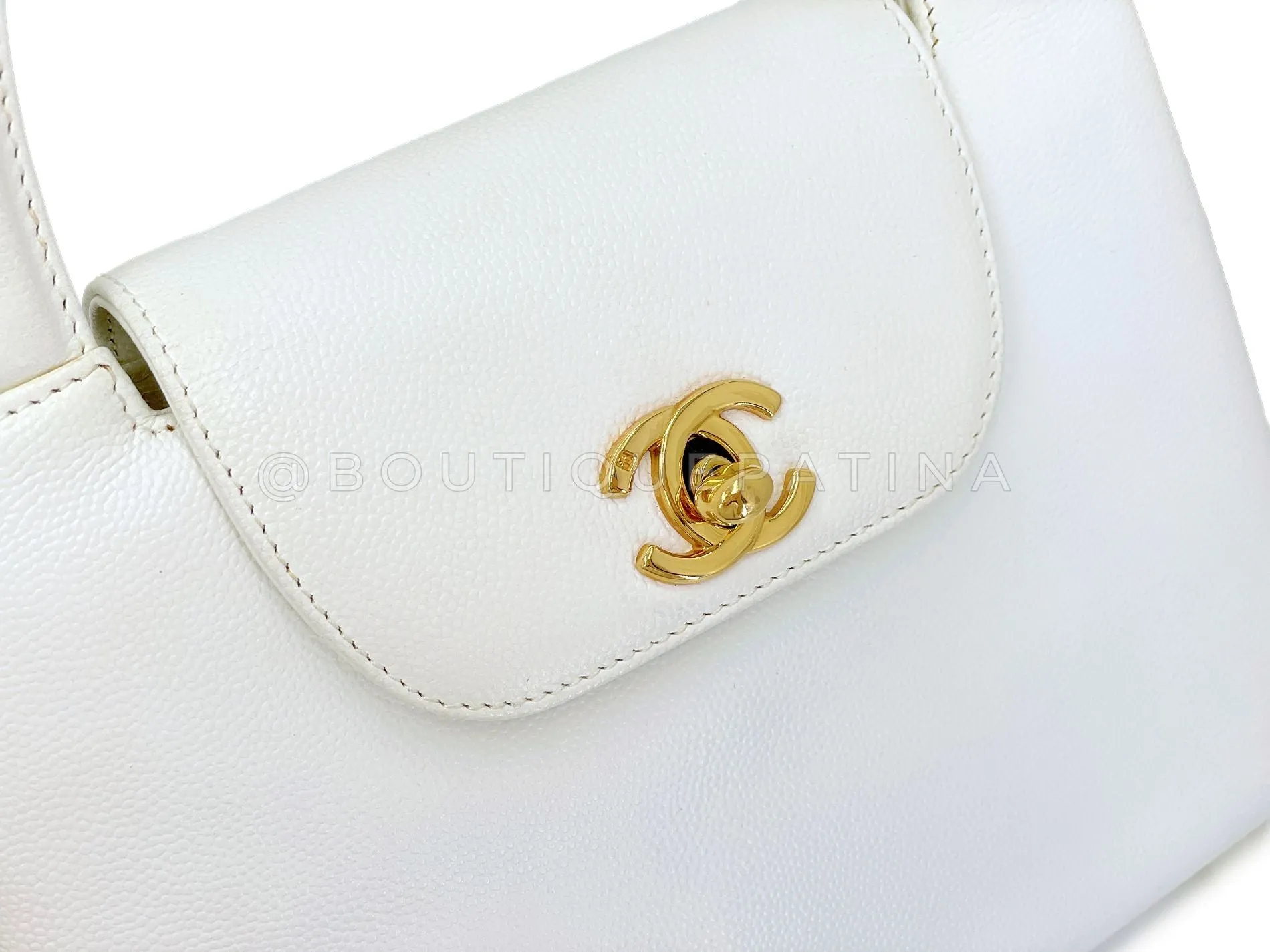 Chanel 1997 Vintage White Caviar Mini Kelly Evening Bag 24k GHW CEX